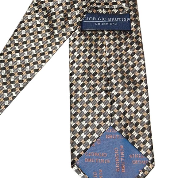Gior Gio Brutini Silk Tie Men’s 61” Black Metallic Geometric Art Deco Wide New - Picture 4 of 4